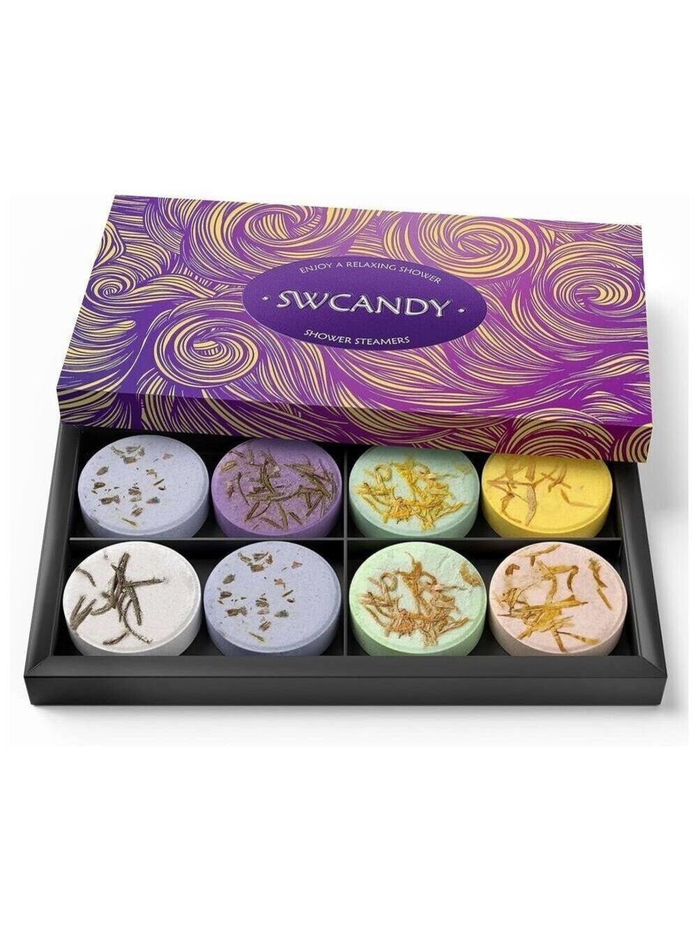 SHOWER STEAMERS LAVENDER 8 PIECE GIFT BOX BATH BOMBS ESSENTIAL OILS AROMATHERAPY